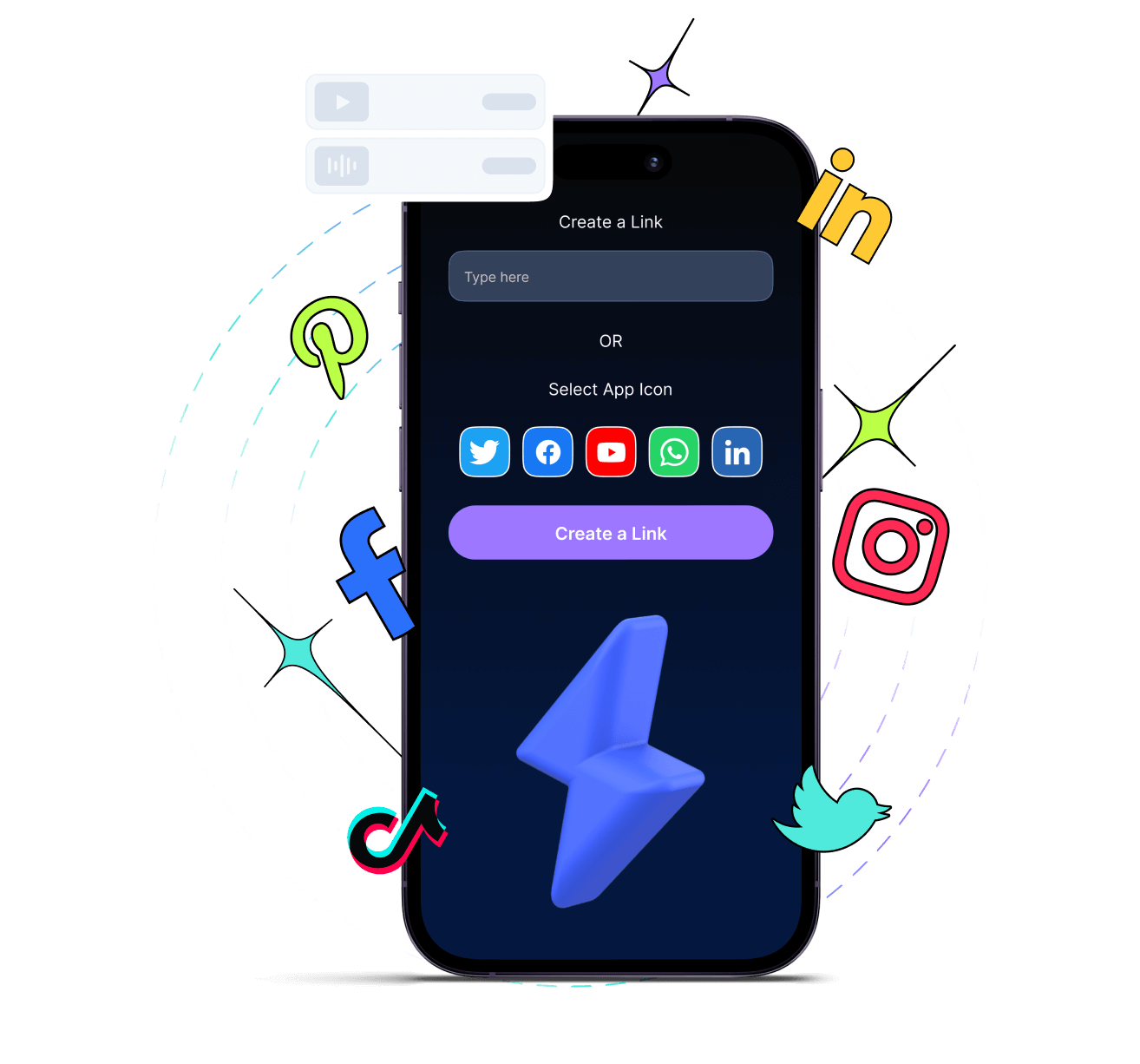 Creating a deep link in Replug by pasting a URL or picking an app