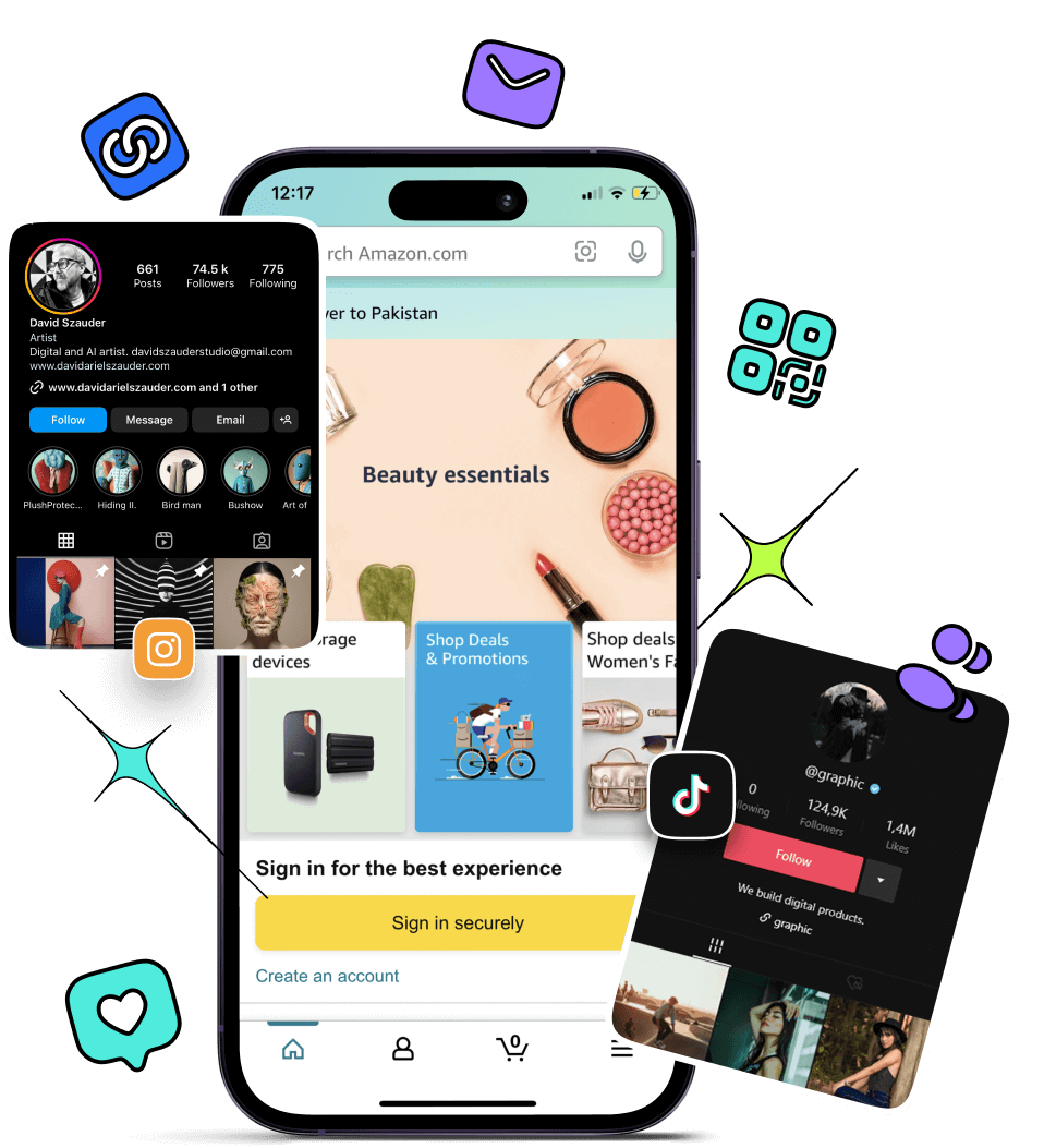 Instagram, TikTok and Amazon content opened in their apps
