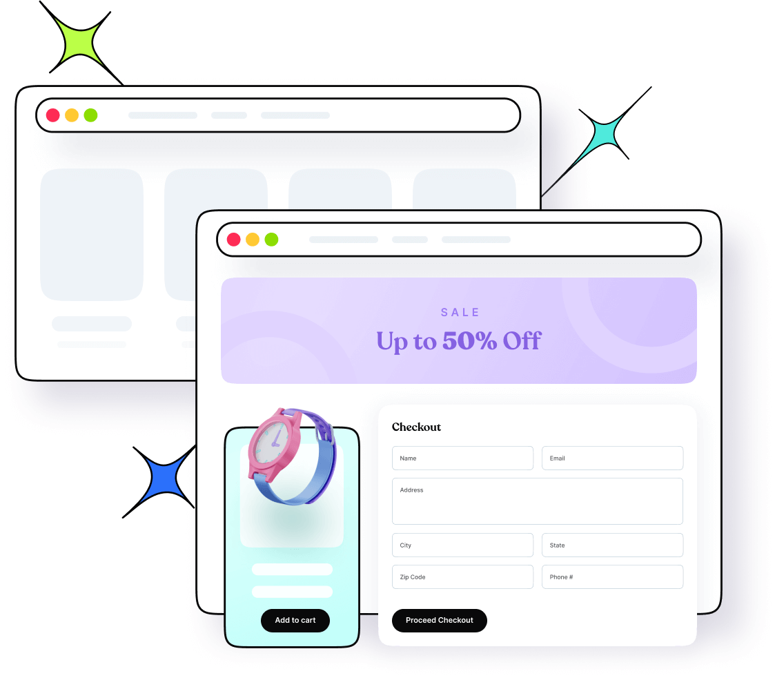 A sale page and a checkout page tested as separate variations